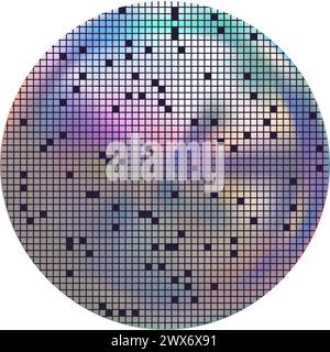 Polycrystalline silicon wafer with microchips and empty cells, isolated on a white background. Microelectronic device for manufacturing integrated cir Stock Vector