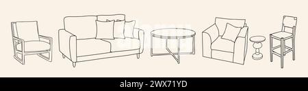 Collection of elegant modern living room furniture Stock Vector