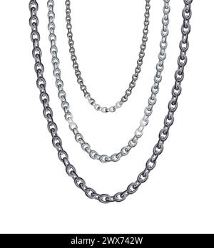 Silver chain isolated on white background. Realistic grey metal. Silver necklace. Platinum chain.  Luxury iron jewelry vector illustration for ads Stock Vector