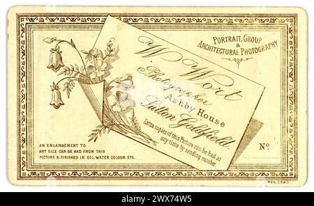 Reverse of original, charming, highly decorative, Victorian Carte de Visite (visiting card or CDV), Circa 1885 Stock Photo