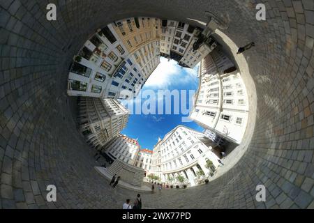 full circle-Panorama: Heinrich Heine-Denkmal, Mahnmal fuer die oesterreichischen juedischen Opfer der Schoah, Judenplatz, Wien, Oesterreich/ Vienna, A Stock Photo