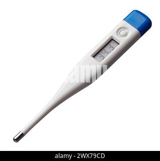 modern digital thermometer, electronic device used to measure temperature accurately and display the readings digitally, mock-up template isolated on Stock Photo