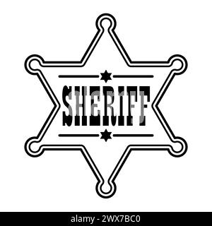 sheriff badge star, black and white emblem of a six pointed star with the inscription Sheriff, vector illustration Stock Vector