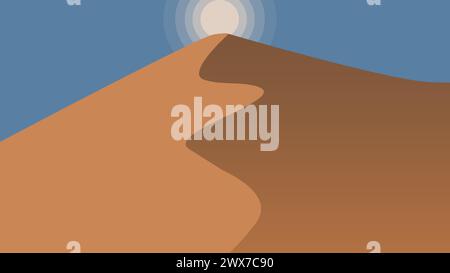 desert landscape illustration, stretches out under clear sky, with the moon looking in the background Stock Photo