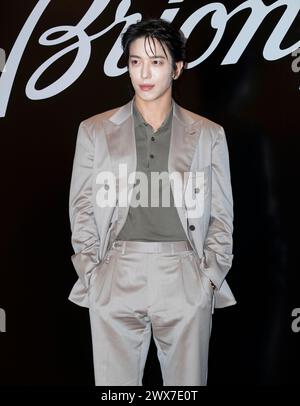 Seoul, South Korea. 28th Mar, 2024. South Korean singer Jung Yong-hwa, member of K-Pop rock band CNBLUE, attends a photocall for the men's clothing brand Brioni store renewal event at Shilla Hotel in Seoul, South Korea on March 28, 2024. (Photo by: Lee Young-ho/Sipa USA) Credit: Sipa USA/Alamy Live News Stock Photo