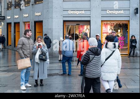 January 14, 2024, Madrid, Spain: Pedestrians walk past the Spanish clothing brand Desigual store in Spain. (Credit Image: © Xavi Lopez/SOPA Images via ZUMA Press Wire) EDITORIAL USAGE ONLY! Not for Commercial USAGE! Stock Photo