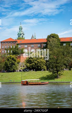 Spring, view of Wawel Castle located on the banks of the Vistula River in Krakow, Poland, tourist walks in Krakow Stock Photo