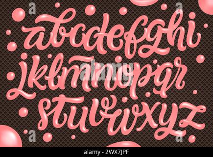 Pink Cream on Chocolate Wafer Background.Popsicle alphabet. Ice cream font. Stock Vector