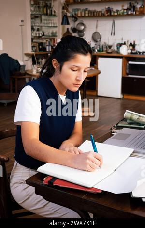 Businesswoman writing in diary while working at home office Stock Photo