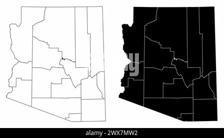 The black and white administrative maps of Arizona State, USA Stock Vector