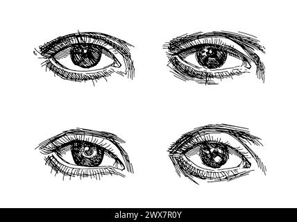 Sketch engraving style. Hand drawn vintage female eye. Vector in sketch style. Stock Vector