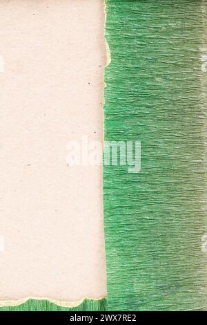 Green crepe paper and pressed cardboard. It si occupies the entire surface of the image. Close-up. Stock Photo
