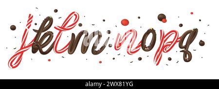 Christmas candy cane and chocolate 3d alphabet isolated on white background. Vector illustration. Stock Vector
