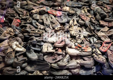 Shoes that belonged to victims at Auschwitz I concentration camp museum, Poland Stock Photo