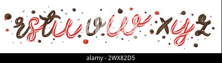 Christmas candy cane and chocolate 3d alphabet isolated on white background. Vector illustration. Stock Vector