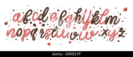 Christmas candy cane and chocolate 3d alphabet isolated on white background. Vector illustration. Stock Vector