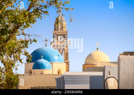 Detail of Assumption of the Blessed Mary Catholic Church in Fira, Santorini Stock Photo