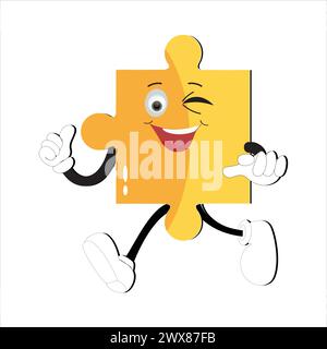Puzzles faces. Funny bright puzzle pieces characters cute smile or angry face emotion, jigsaw emoji join friends creative shape cartoon mascot concept Stock Vector
