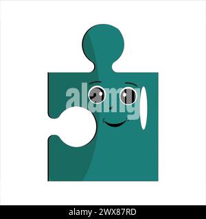 Puzzles faces. Funny bright puzzle pieces characters cute smile or angry face emotion, jigsaw emoji join friends creative shape cartoon mascot concept Stock Vector