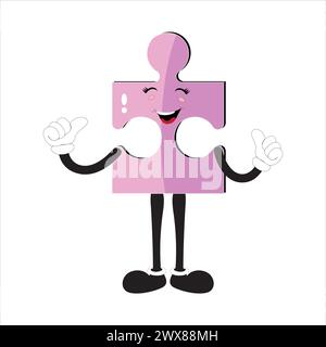 Puzzles faces. Funny bright puzzle pieces characters cute smile or angry face emotion, jigsaw emoji join friends creative shape cartoon mascot concept Stock Vector