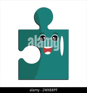 Puzzles faces. Funny bright puzzle pieces characters cute smile or angry face emotion, jigsaw emoji join friends creative shape cartoon mascot concept Stock Vector