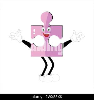 Puzzles faces. Funny bright puzzle pieces characters cute smile or angry face emotion, jigsaw emoji join friends creative shape cartoon mascot concept Stock Vector