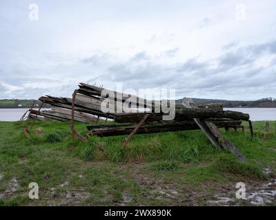 March 2024 - Purton Hulks, Ships graveyard in Gloucestershire, England, UK. Stock Photo