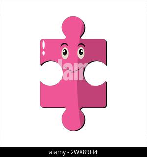 Puzzles faces. Funny bright puzzle pieces characters cute smile or angry face emotion, jigsaw emoji join friends creative shape cartoon mascot concept Stock Vector