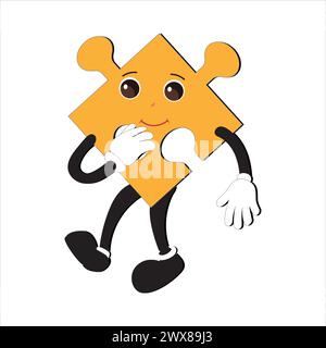 Puzzles faces. Funny bright puzzle pieces characters cute smile or angry face emotion, jigsaw emoji join friends creative shape cartoon mascot concept Stock Vector