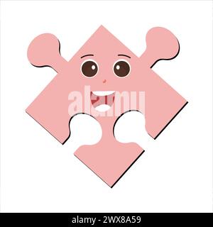 Puzzles faces. Funny bright puzzle pieces characters cute smile or angry face emotion, jigsaw emoji join friends creative shape cartoon mascot concept Stock Vector