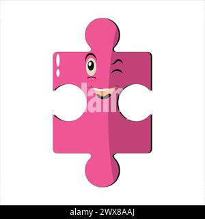 Puzzles faces. Funny bright puzzle pieces characters cute smile or angry face emotion, jigsaw emoji join friends creative shape cartoon mascot concept Stock Vector