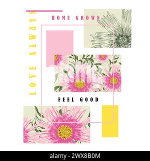 Painted Sunflower greetings card banner Graphic Design t shirt print vector Stock Vector