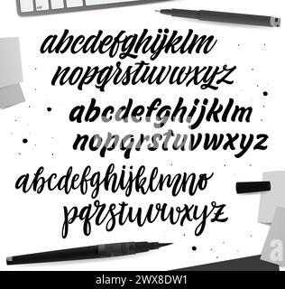 Vector hand drawn alphabet isolated on white background. Brush painted letters. Decorative  artistic font. Stock Vector