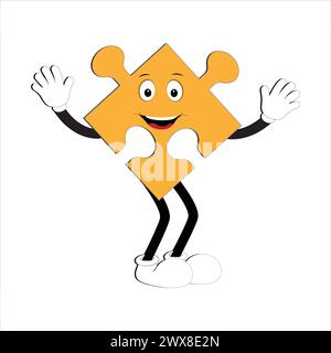 Puzzles faces. Funny bright puzzle pieces characters cute smile or angry face emotion, jigsaw emoji join friends creative shape cartoon mascot concept Stock Vector