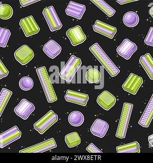 Vector Bubble Gum seamless pattern, fun repeat background with cut out outline illustration of variety bubble gums and cute candies, square poster wit Stock Vector