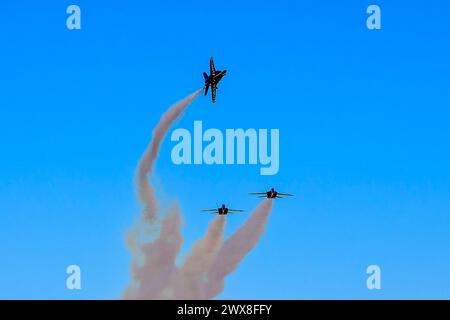 El Centro, Ca, USA. 1st Mar, 2024. March 01, 2024-El Centro, CA: Blue Angels rehearse precision aerobatics before season debut, showcasing skill and teamwork in high-flying maneuvers. (Credit Image: © Ken Weisenberger/ASP) EDITORIAL USAGE ONLY! Not for Commercial USAGE! Stock Photo