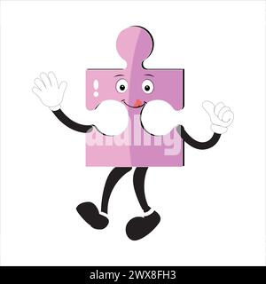Puzzles faces. Funny bright puzzle pieces characters cute smile or angry face emotion, jigsaw emoji join friends creative shape cartoon mascot concept Stock Vector