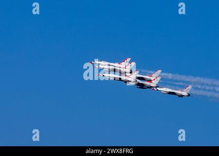 Precision And Skillful Formations. 01st Mar, 2024. CA: Thunderbirds refine aerial maneuvers in spring training, showcasing Air Force excellence worldwide in precision and skillful formations. Credit: csm/Alamy Live News Stock Photo