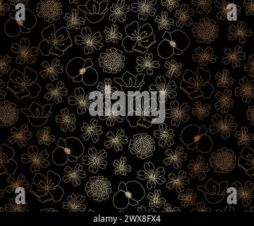 Gold Thin Elegant Floral Pattern Stock Vector