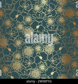 Gold Thin Outline Floral Pattern Background Stock Vector