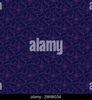 Dark Blue and Pink Abstract Outline Floral Pattern Background Stock Vector