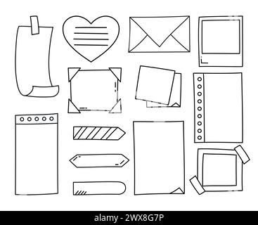 Doodle paper notes. Paper sheets, bookmarks and envelope. For to do list and memo. Vector illustration Stock Vector