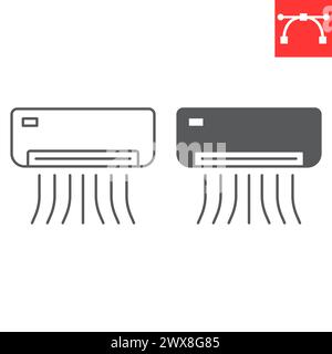 Air conditioner line and glyph icon, home appliances and technology, climate control system vector icon, vector graphics, editable stroke outline sign Stock Vector