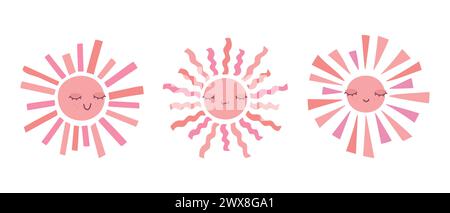 Cute smiling suns in different shapes. Scandinavian style decoration for nursery kids room. Vector illustration Stock Vector