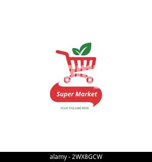 logo concept for shop , supermarket or supermall. organic shopping cart logo design. Stock Vector