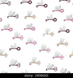 Seamless pattern with magic keys with wings. Stock Vector