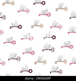 Seamless pattern with magic keys with wings. Stock Vector