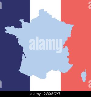 Hand drawn blank map of France isolated on France flag colors background. France silhouette. Vector illustration Stock Vector