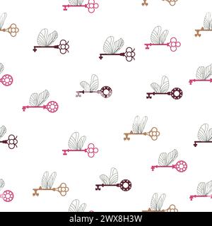 Seamless pattern with magic keys with wings. Stock Vector