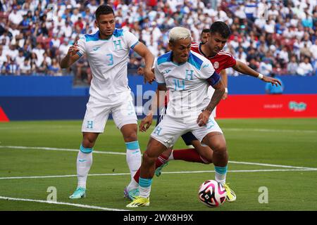 Arlington, United States. 23rd Mar, 2024. March 23, 2024, Frisco, Texas: Andy Najar #14 of Honduras controls the ball during Play-In Concacaf Nations League match between Costa Rica and Honduras at Toyota Stadium. Costa Rica won 3-1. on March 23, 2024, Frisco, Texas. (Photo by Javier Vicencio/Eyepix Group/Sipa USA) Credit: Sipa USA/Alamy Live News Stock Photo